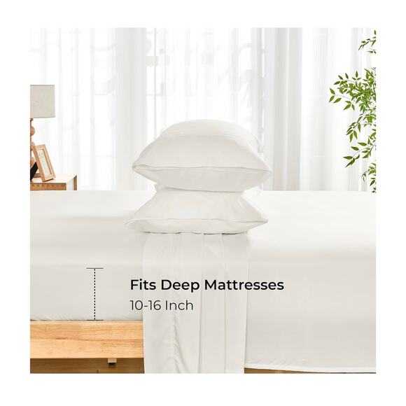 Gökotta King Size Bamboo Bed Sheets – Luxury 4-Piece Set – Cream White - Picture 8 of 13